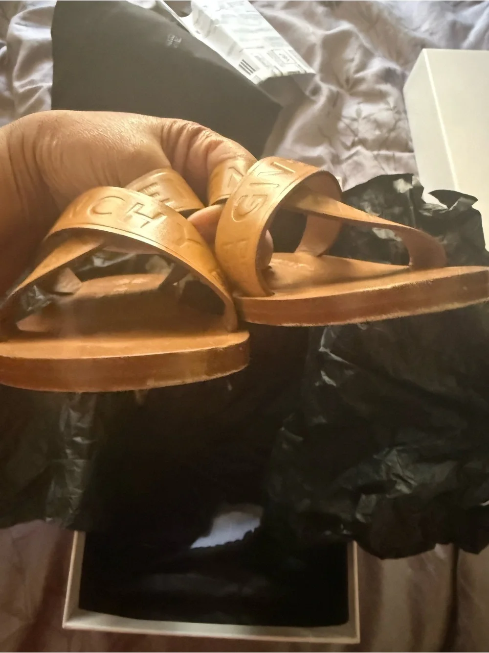 Givenchy Brown Leather Cross-Strap Slide Sandals